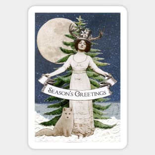 Forest Fir and Arctic Fox Seasons Greetings Sticker